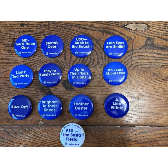 1991 PENN STATE MELLON BANK COMPLETE FOOTBALL SEASON SLOGAN BUTTON SET - Picture 1 of 4